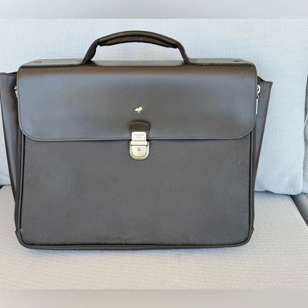 Mandarina Duck Black Leather Briefcase with Top Handle